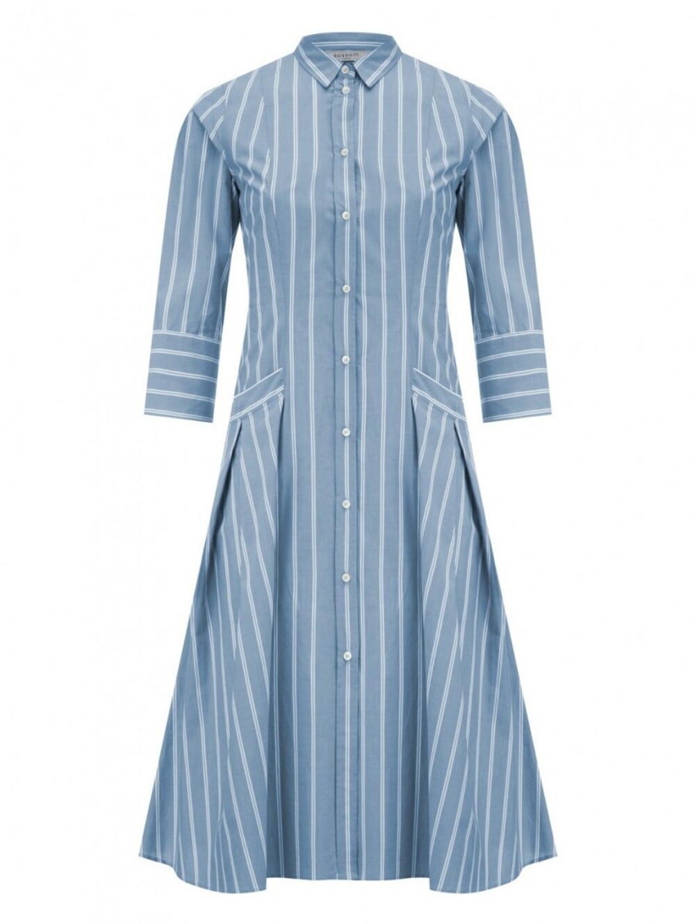Rosso35 Light Blue & White Striped Midi Shirt Dress